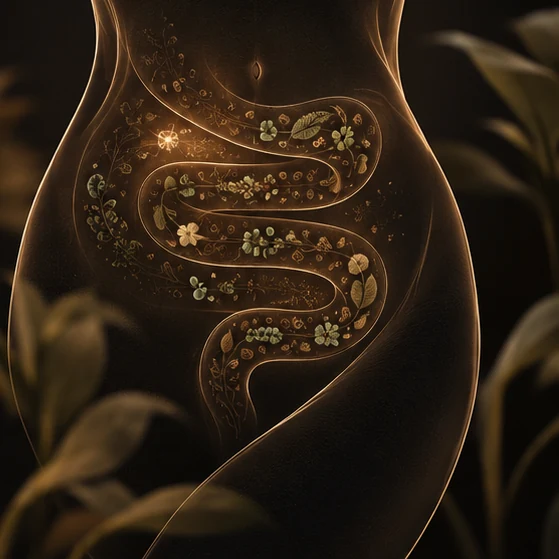 Representación conceptual de microbiota y sistema digestivo
